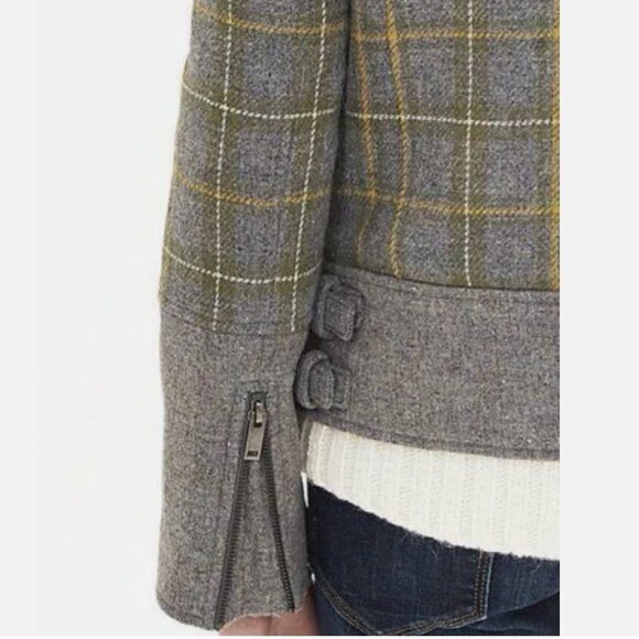 NWOT Banana Republic Faux Fur Plaid Check Moto Jacket Coat Size Petite Small - Picture 11 of 11